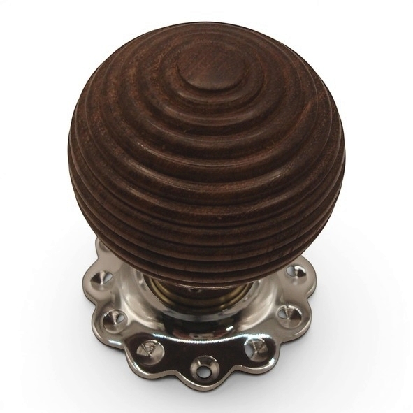 PDF1015F2/CP  Rosewood / Polished Chrome  Period Timber Round Beehive Mortice / Rim Knob Set With Flower Roses